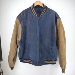 Vtg Mens Suede Varsity Jacket Two Tone Suede Leather Bomber Jacket XXL Striped